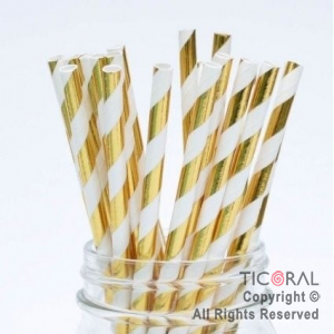 SORBETE POLIPAPEL METALIZADO IMPRESO RAYAS BLANCO Y ORO X 25